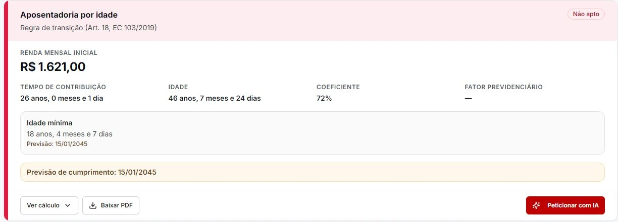 Resultado de cálculo com requisito etário ainda não cumprido